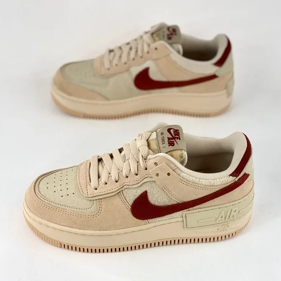 Nike Air Force 1 Shadow Shimmer Mars Stone Women's Sneakers Shoes Beige Red - Picture 3 of 12